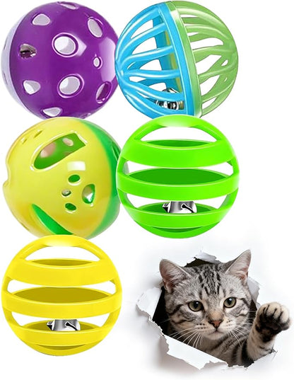 5 Pack Cat Toys Balls with Bell, 1.5 Inch Colorful Interactive Plastic Balls for Indoor Cats, Safe Sturdy Chase Play Toys for All Breeds (1.5'')