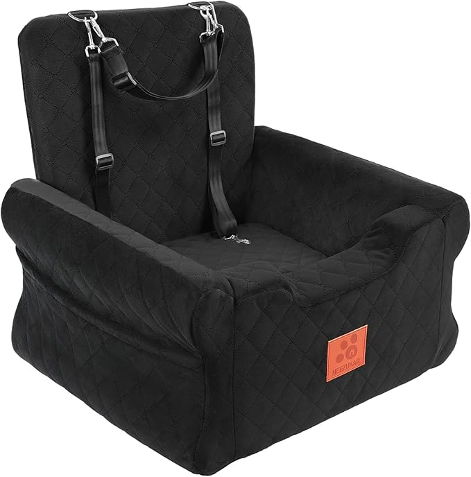 NEEZUKAR Dog Car Seats for Small/Medium Dogs, Elevated Memory Foam Dog Booster Seat, Detachable Washable Pet Car Seat with Safety Belts & Storage Pockets (Black)