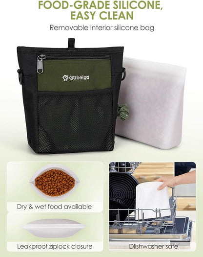 Gobeigo Dog Treat Pouch, Magnetic Closure & Sealable Silicone Bag Insert, 4-Cup Capacity – Belt Clip/Waist Belt/Crossbody Wear, Clicker Included – Great for Pet Training & Walking (Army Green)