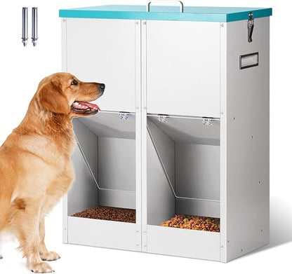 Gravity Automatic Dog Feeder for 2 Dogs - No Assembly Required, 46Lbs Capacity, Galvanized Metal Self Feeding Dog Food Dispenser, Double Pet Feeder for Outdoor and Indoor Use