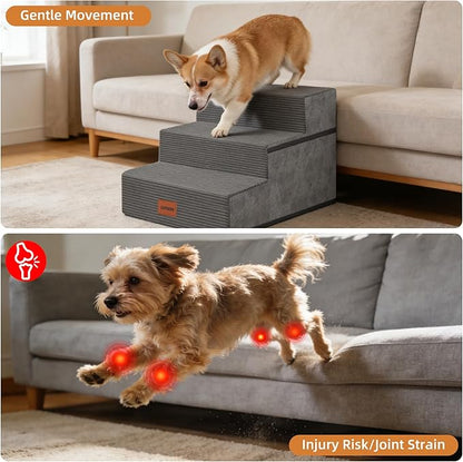 Dog Stairs for Small Dogs, 16.5" H, 3-Step Extra Wide Pet Steps for Bed Couch Sofa and Chair, Non-Slip Balanced Pet Ramp for Medium Cats,Indoor Dog Ladder, Grey