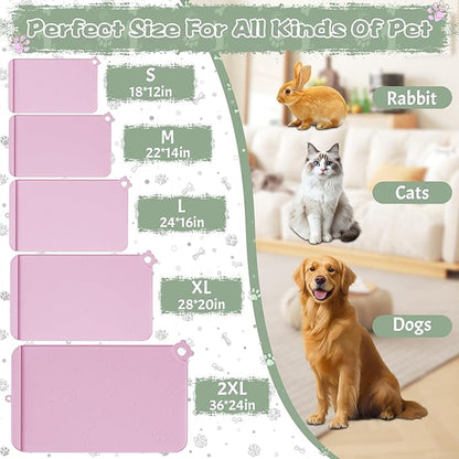 Dog Food Mat, Silicone Dog Mat for Food and Water -Pet Feeding Mats with Residue Collection Pocket, Waterproof Dog Cat Bowl Mats with Raised Edges and Hooks, Placemats for Cats and Dogs Water Bowl