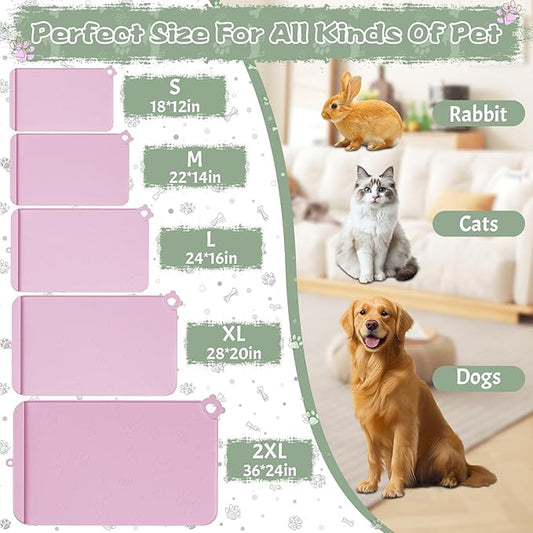 Dog Food Mat, Silicone Dog Mat for Food and Water -Pet Feeding Mats with Residue Collection Pocket, Waterproof Dog Cat Bowl Mats with Raised Edges and Hooks, Placemats for Cats and Dogs Water Bowl