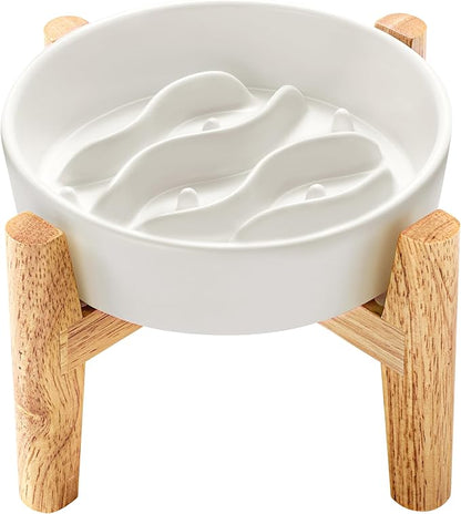 Ceramic Slow Feeder Dog Bowls Elevated, 0.6 Cup Dog Slow Feeder for Small Dogs, Puzzle Maze Bowl, 14oz, 6in, White