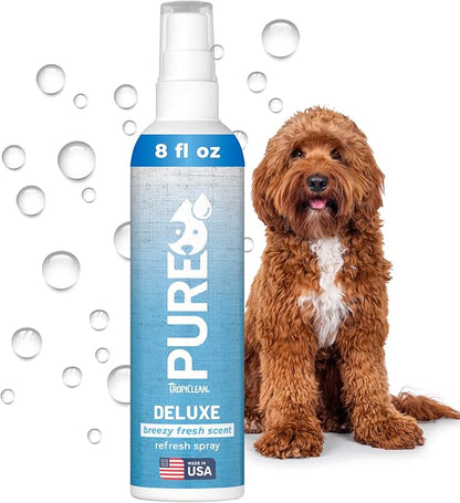 TropiClean Pure 2-in-1 Dog Perfume Spray, Breezy Fresh Scent, Long Lasting Deodoziring Spray for Smelly Dogs, Cleans and Moisturizes Skin & Coat, 8oz.