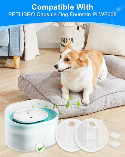 Dog Fountain Filters Compatible with Petlibro Dog Water Fountain PLWF008 2.1Gal/8L Capsule Fountain, Compatible with Pet Libro Water Fountain Filters for Pet Dog Drinking Fountain 4 Pack
