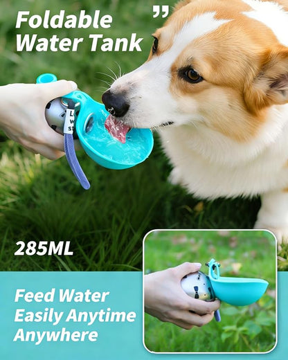 2-in-1 Portable Dog Water Bottle Leak Proof Stainless Steel Foldable Pet Water Bottle with Silicone Bowl Compact Travel Water Dispenser for Dogs One-Hand Operation for Walking Camping Travel (Blue-B)