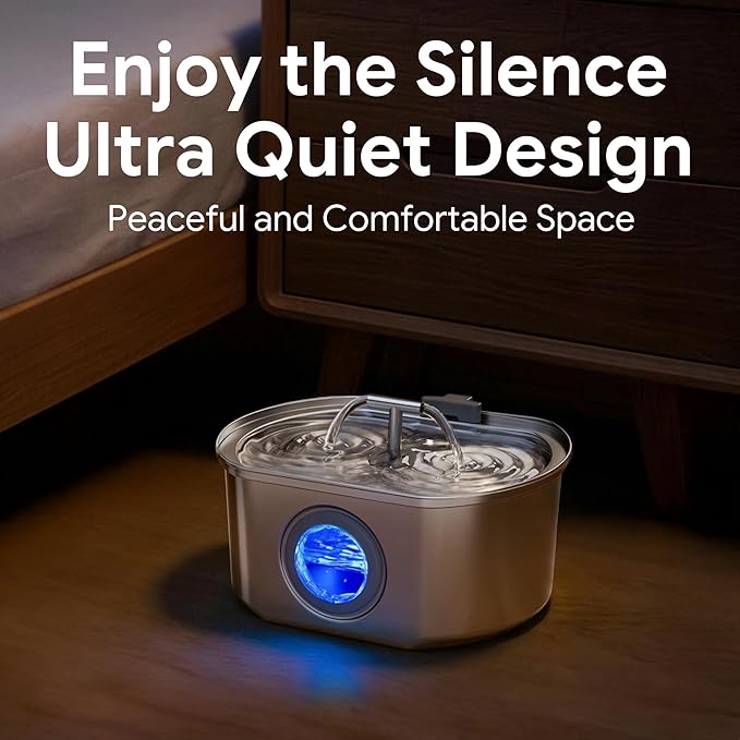 Cat Water Fountain Stainless Steel - Pet Drinking Fountain for Cats Indoor - 3.2L/108oz Automatic Water Dispenser with Watering Level Window (4 Filter)