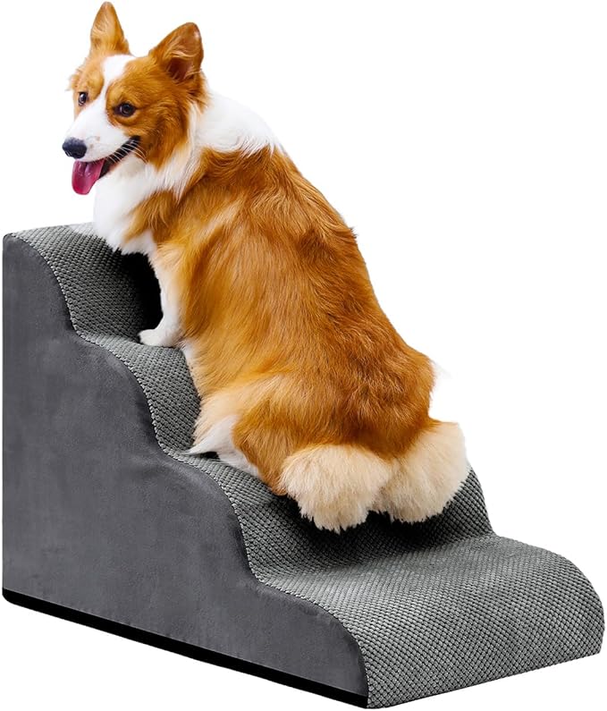 Makigued Dog Stairs for Small Dogs and Cats, 20" H 4 Steps Pet Steps Ramp for High Bed, Couch, Sofa, Waterproof Pet Stairs with Removable Washable Cover, Non-Slip Bottom, Light Gray