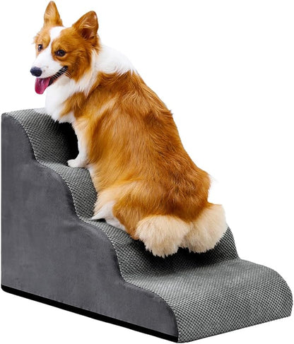 Makigued Dog Stairs for Small Dogs and Cats, 20" H 4 Steps Pet Steps Ramp for High Bed, Couch, Sofa, Waterproof Pet Stairs with Removable Washable Cover, Non-Slip Bottom, Light Gray