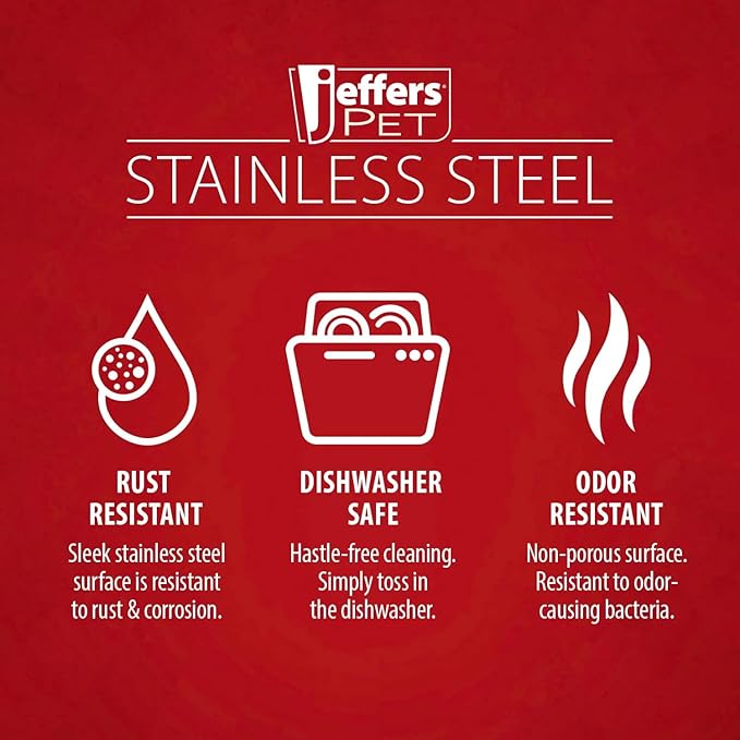 Jeffers Pet Stainless Steel Pet Food & Water Bowl – Embossed Paw Print, Wide Lip, Non Slip, Dishwasher Safe, Rust Resistant Metal Dog Cat Feeding Dish for Indoor Outdoor Crate Travel Use, 1 Quart