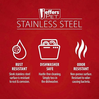 Jeffers Pet Stainless Steel Pet Food & Water Bowl – Embossed Paw Print, Wide Lip, Non Slip, Dishwasher Safe, Rust Resistant Metal Dog Cat Feeding Dish for Indoor Outdoor Crate Travel Use, 1 Quart