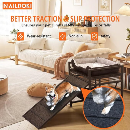 Movable Structure Pet Stairs Ramp with seat Mate Cats/Dogs Chair with ramp high beds, Folding Pet Steps for Large, Medium and Small Dogs, Cat Ladder, with Storage Cabinet