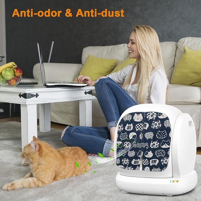 Cat Litter Box Curtain, Litter Box Curtain for Enclosed Self-Cleaning Boxs - Blue Square 14.9''L X 13.8''W （Curtain Only）