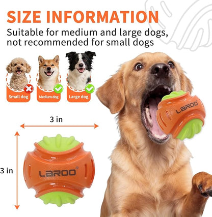 LaRoo Indestructible Squeaky Dog Ball, 3.9" TPR Rubber Chew Toys for Medium/Large Dogs, Floatable Teeth Cleaning Toy with Textured Grip, Non-Toxic Indoor/Outdoor Fetch & Water Play Toy (Yellow)