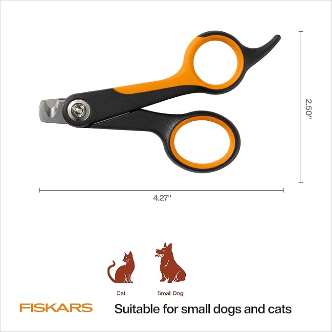 Fiskars Pet Small Pet Nail Clippers, Cat and Dog Nail Trimmers for Grooming, Pet Supplies with Precision Stainless Steel Blades & SoftGrip Handle, 4.25”, Orange/Black