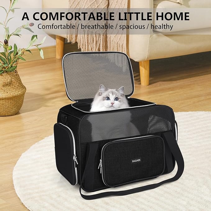 BAGLHER Pet Travel Carrier, Cat Carriers Dog Carrier for Small Medium Cats Dogs Puppies, Airline Approved Small Dog Carrier Soft Sided, Collapsible Puppy Carrier. Black