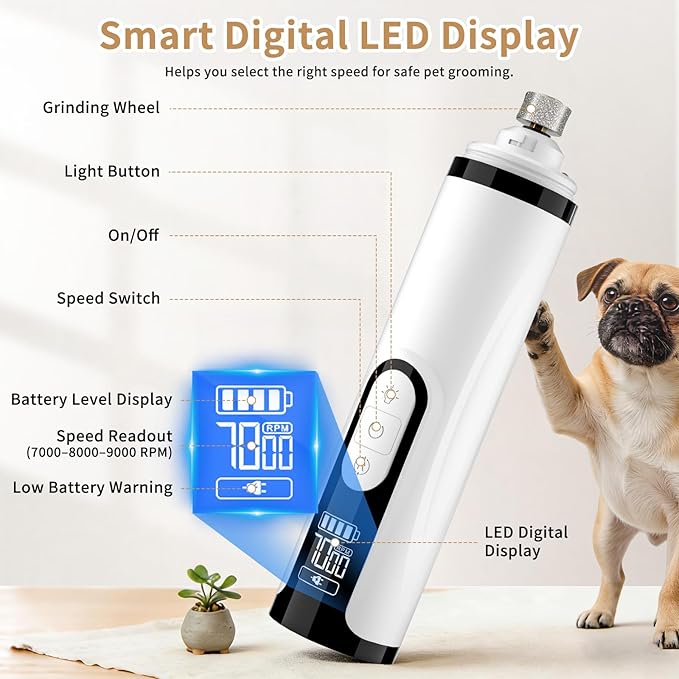 2026 New Dog Nail Grinder Quiet - Painless Pet Nail Grinder for Dogs - 3 Modes Dog Nail Trimmer with Guard & 2 LED Lights -Silent Nail Groom for Small/Medium/Large Dogs and Cats Electric Pet Claw Care