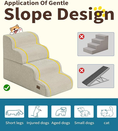 Dog Stairs for Bed, 19.7" H Dog Steps for High Bed Widen Stairs for Dogs Large 35D Foam Pet Ramp Stairs Pet Stairs for High Bed or Sofa Non-Slip Balanced Pet Step Indoor, Beige