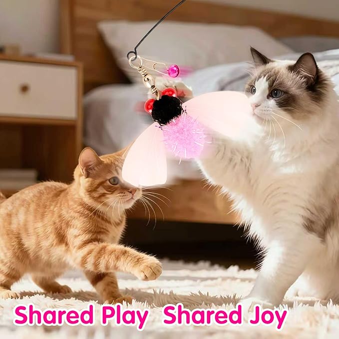 Walfront Interactive Insect Cat Toy for Indoor Cats | Bug Feather Wand with Metal Handle and 3 Realistic Insect Attachments for Exercise, Enrichment and Fun Play for Kittens and Adult Cats