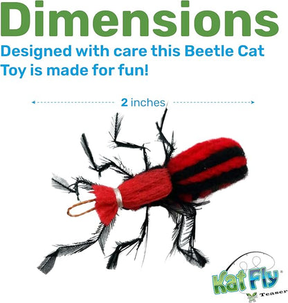 2 Inch Handmade Cat Toy Teaser Wand Refill Beetle - Red Natural Material Toys, Hunting Instinct Play, Interactive Exercise Attachment Set for Indoor Cats