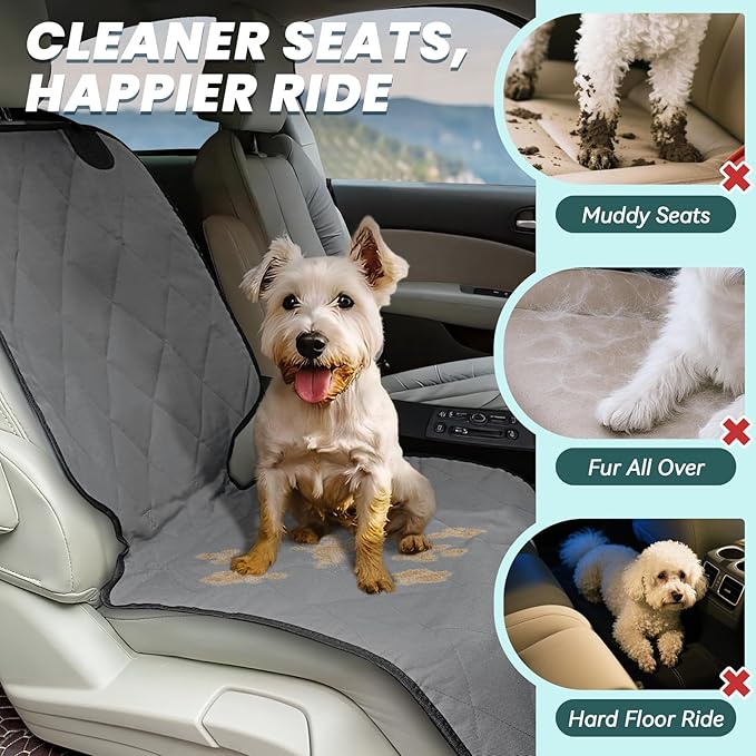 VIVAGLORY Dog Front Seat Cover Seatflex Car Seat Protector for Dog, Car Cover for Pet, Front Single Bucket Captain Chair Protector, Large, Grey, 2Pack