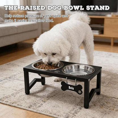 Elevated Dog Bowls, Metal Raised Dog Bowl Stand with 2 Thick 34oz Stainless Steel Food Bowls- 6.6" Tall for Small/Medium Breeds
