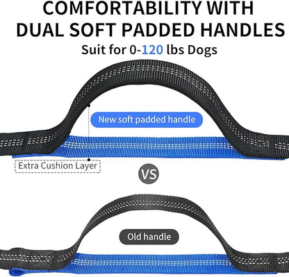 Hands Free Dog Leash with Zipper Pouch, Retractable Bungee Waist Leash with Dual Padded Handles & Waist Belt Fanny Pack for Medium & Large Dog Training Walking Running Hiking Jogging (Blue)