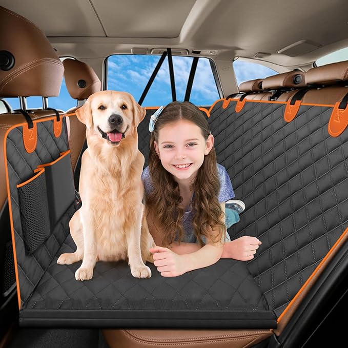 Back Seat Extender, Dog Car Seat Cover Detachable Hard Bottom-Supports 300lb, Waterproof Dog Hammock for Car Travel Camping Bed, Foldable Backseat Pet Protector in Car Truck SUV PET-SEAT2308
