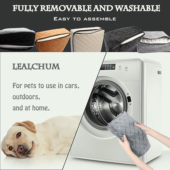 Lealchum Dog Booster Car Seat for Small/Medium Dogs Up to 35lbs,Elevated Cushion Fits in Front/Back Seat,Fully Detachable and Washable,2 Storage Pockets & Dog Leashes,Easy to Install(Black,Medium)