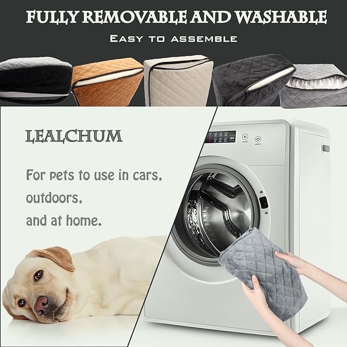 Lealchum Dog Booster Car Seat for Small/Medium Dogs,Ultra Soft Fabric Filling Memory Foam,Fully Detachable and Washable,Anti-Slip Base,3 Straps Easy to Install(Coffee,Medium)
