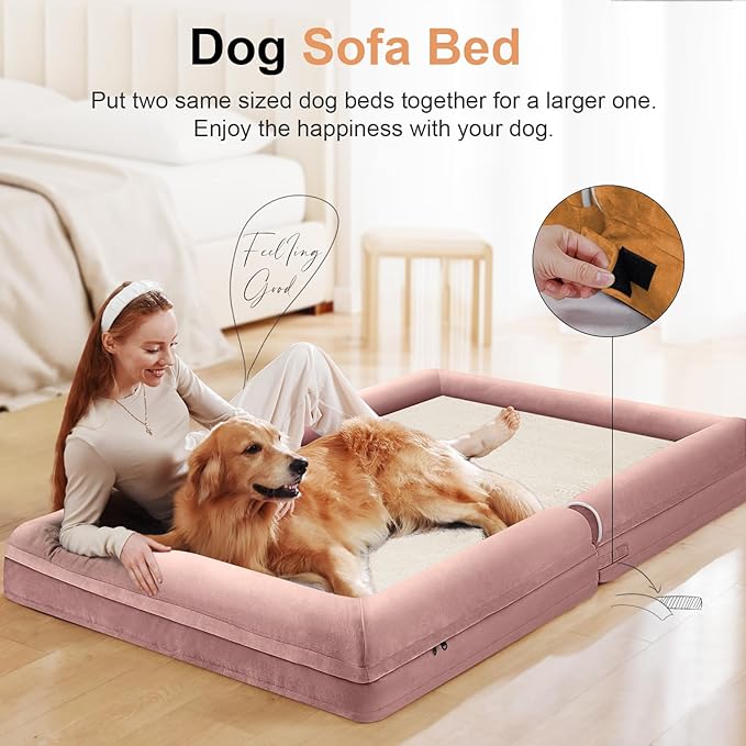 Large Dog Bed Orthopedic Washable: Beds Bolster XL Bed Big XLarge Dogs Memory Foam Sofa Couch Waterproof Removable Cover - Pink