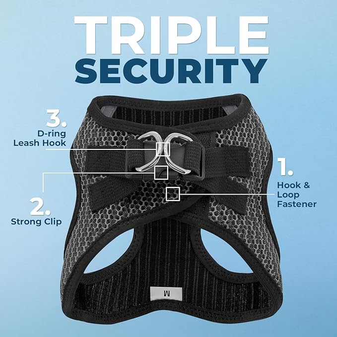 Best Pet Supplies - All Weather Mesh/Plush, Reflective, No Pull Harness for Small, Medium Dogs, Cats - Secure with Hook & Loop Fastener, Buckle, Double D-Rings - Gray 2-Tone, M