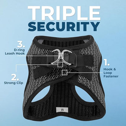 Best Pet Supplies - All Weather Mesh/Plush, Reflective, No Pull Harness for Small, Medium Dogs, Cats - Secure with Hook & Loop Fastener, Buckle, Double D-Rings - Gray 2-Tone, M