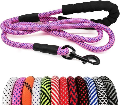 MayPaw Heavy Duty Rope Dog Leash, 6/8/10FT Nylon Pet Leash, Soft Padded Handle Thick Lead Leashes for Large Medium Dogs Walking Training Roaming (Pink-Blue dot, 1/2" * 10')