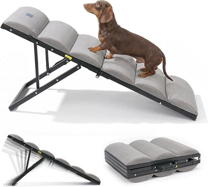 Veehoo Dog Ramp for Bed Couch for Small to Large Dog, Foldable Ramp for Dogs to Get on Bed 5 Adjustable Height from 17" to 23", Pet Cat Stairs Doggy Steps Non Slip with Metal Frame, Up to 130lbs