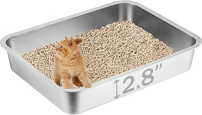 Stainless Steel Cat Litter Box, 17.7"×13.8"×2.8" Metal Litter Pan, Small Litter Box for Little Cats Kittens, Easy Cleaning