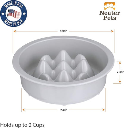 The Niner Slow Feed Bowl - Raised Peaks Slow Down Pets Eating - Fits Elevated Feeders Including Neater Feeder Large Sizes - Gentle on Teeth and Gums - Holds up to 2 Cups (Silver)