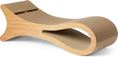 Amazon Basics Cat Scratcher Post Cat Scratcher Lounge Bed for Indoor Cats Bed Shaped Post Pad with Interactive Ball Toy & Catnip, FSC-Certified, 34.3 x 11.8 x 11.8 in, Wooden Color