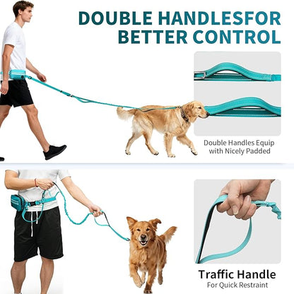 Hands Free Dog Leash with Removable Zipper Pouch, Dual Padded Handles and Durable Bungee for Walking, Jogging and Running Your Dog (Large, 35-140 lbs Green
