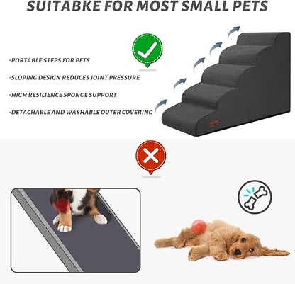 5-Step Dog Stairs and Ramp for High Bed, Non-Slip Sturdy Pet Steps for Small Dogs and Cats,22.2" H, Black