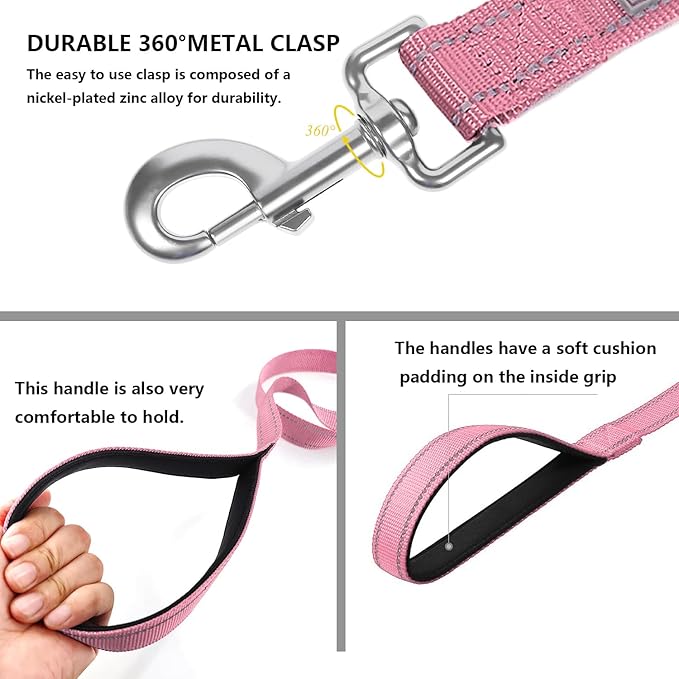 Dog Leash 6 FT Padded Handle Nylon Reflective Dogs Leashes for Medium Dogs Pink