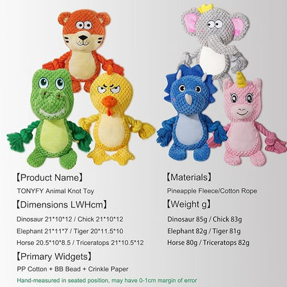 Cute Animals Interactive Squeaky Dog Toy with a Vocal Bladder, Crinkle Paper Stuffed Soft Cotton Chew Toy, Teething Rope Tug of War Pull Toy to Keep Them Busy for Puppy, Small Dogs - Gray Elephant