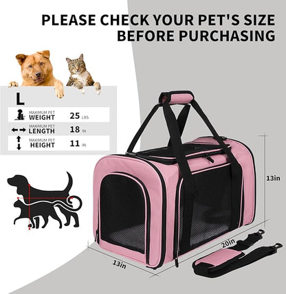 Cat Carriers Soft-Sided,Pet Carrier for Small Cats Dogs Puppies up to 1-15 LBS,TSA Airline Approved, (Medium,Pink)