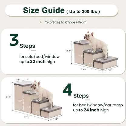 Love's cabin Dog Stairs for High Bed 18" H, Foldable Pet Stairs for Small Medium or Large Dogs Puppy with Storage for Bed or Couch, Cat Dog Steps Ramp with Zip up to 200 lbs, Light Grey, 3 Steps