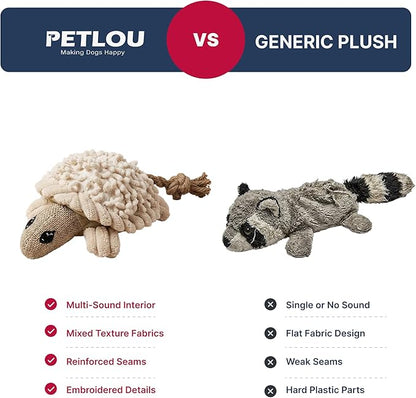Pet Lou 6 Inch Turtle Dog Chew Toy with Squeaker, Durable Nubby Multi-Texture Plush Toy for Indoor & Outdoor Play, Stuffed Dog Toy for Teething, 100% Natural