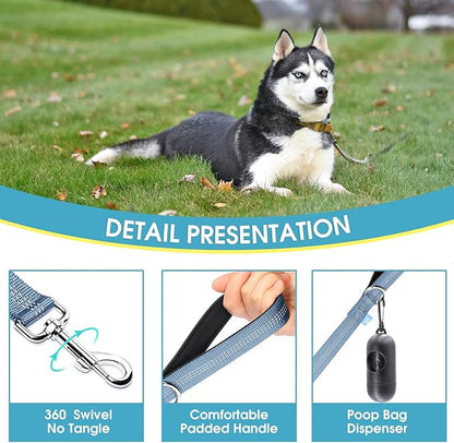 BAAPET Two Handle Dog Leash, Dual Soft Padded Handles with Traffic Control Handle Leash for Small Medium or Large Dogs (3/4'' x 5 FT, Grey)