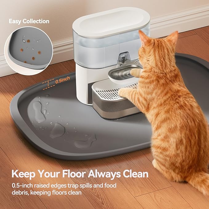 FEELNEEDY Silicone Cat & Dog Food Mat Waterproof, High Raised Edges for Leakage Protection, Dog Mat for Food and Water, Non-Slip Drip Tray, Easy Clean 24 * 16 * 0.5 inches Feeding Pad (Large, Gray)