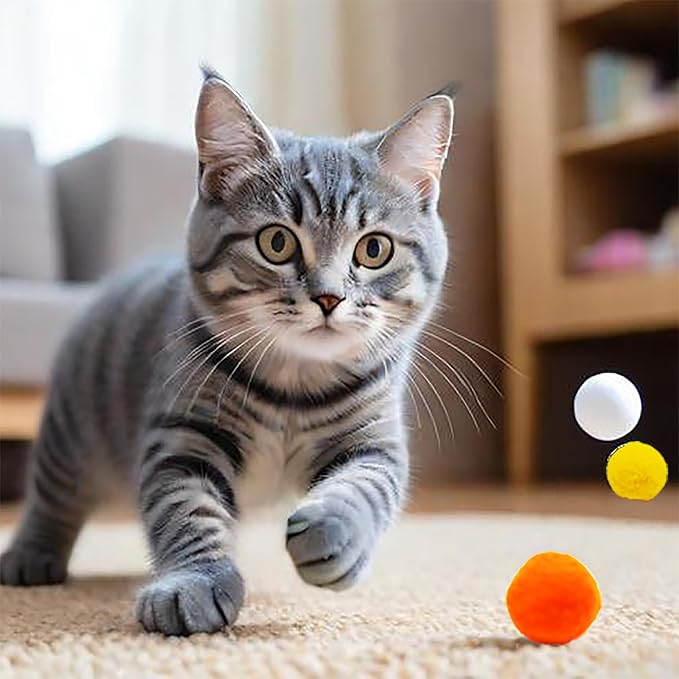 Premium Soft Pom Pom Balls - 50PCS Colorful Pet Toy Balls for Cats, 1.2 Inch Lightweight & Safe Interactive Play, Training, and DIY Crafts