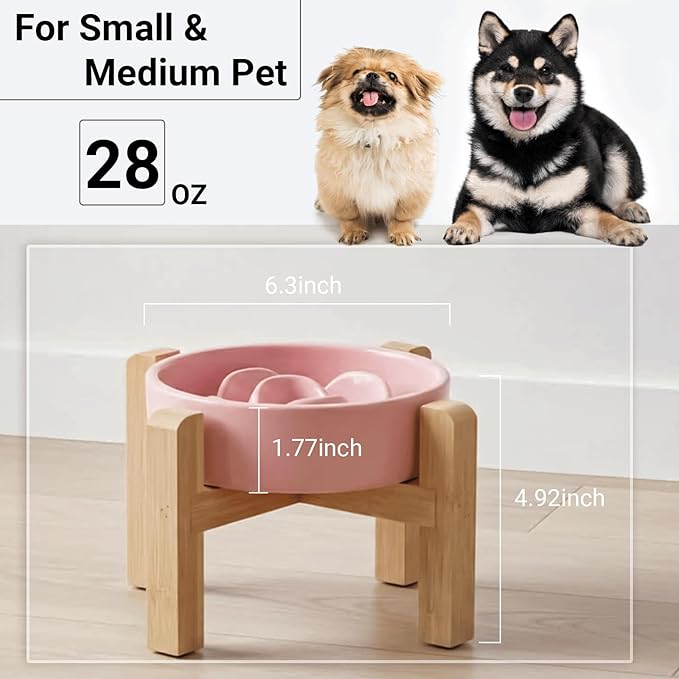 Petygooing Elevated Slow Feeder Ceramic Dog Bowls 8.26in, Slow Feeder Elevated Bowl for Small&Medium, Ceramic Slow Feeder Heavy Weighted Non-Toxic Non-Slip Puzzle Maze(Pink, 8.26in)